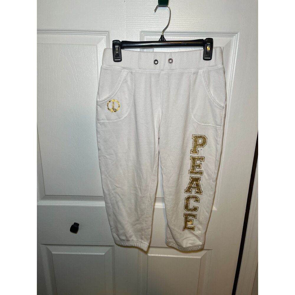 Dream Out Loud Selena Gomez White Peace Capri Sweatpants Juniors Large